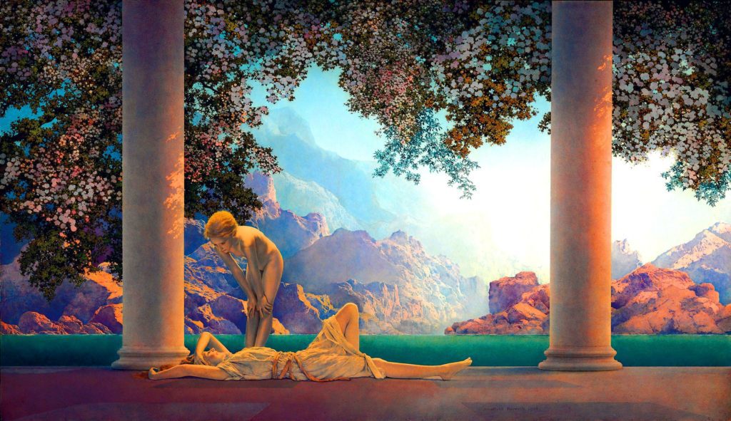 Woman relaxing in beautiful ancient landscape while a woman is approaching